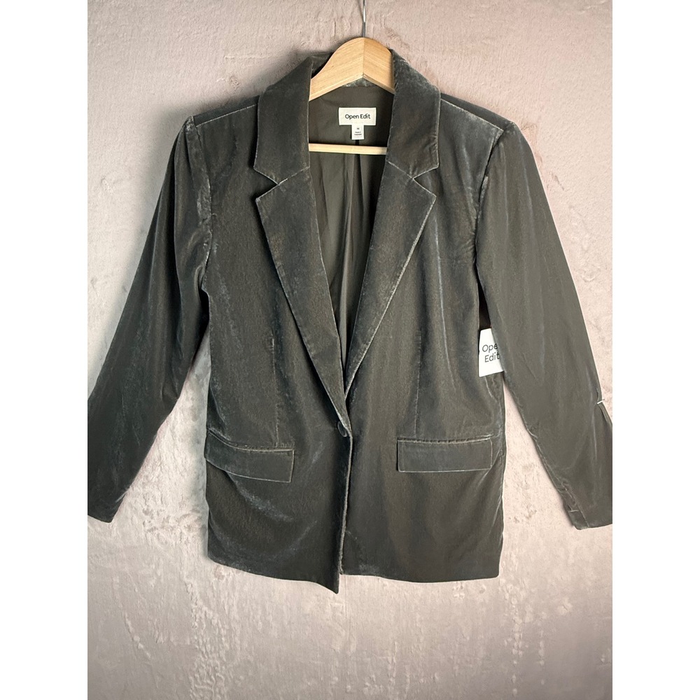 Open Edit Moss Green Velvet Blazer NWT Women Size M Olive Lined Single Button
